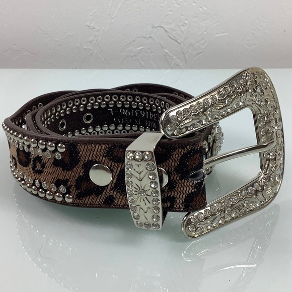 Nocona Western Bling Conchos Rhinestones and Studs Brown Belt SZ L EUC main image 8